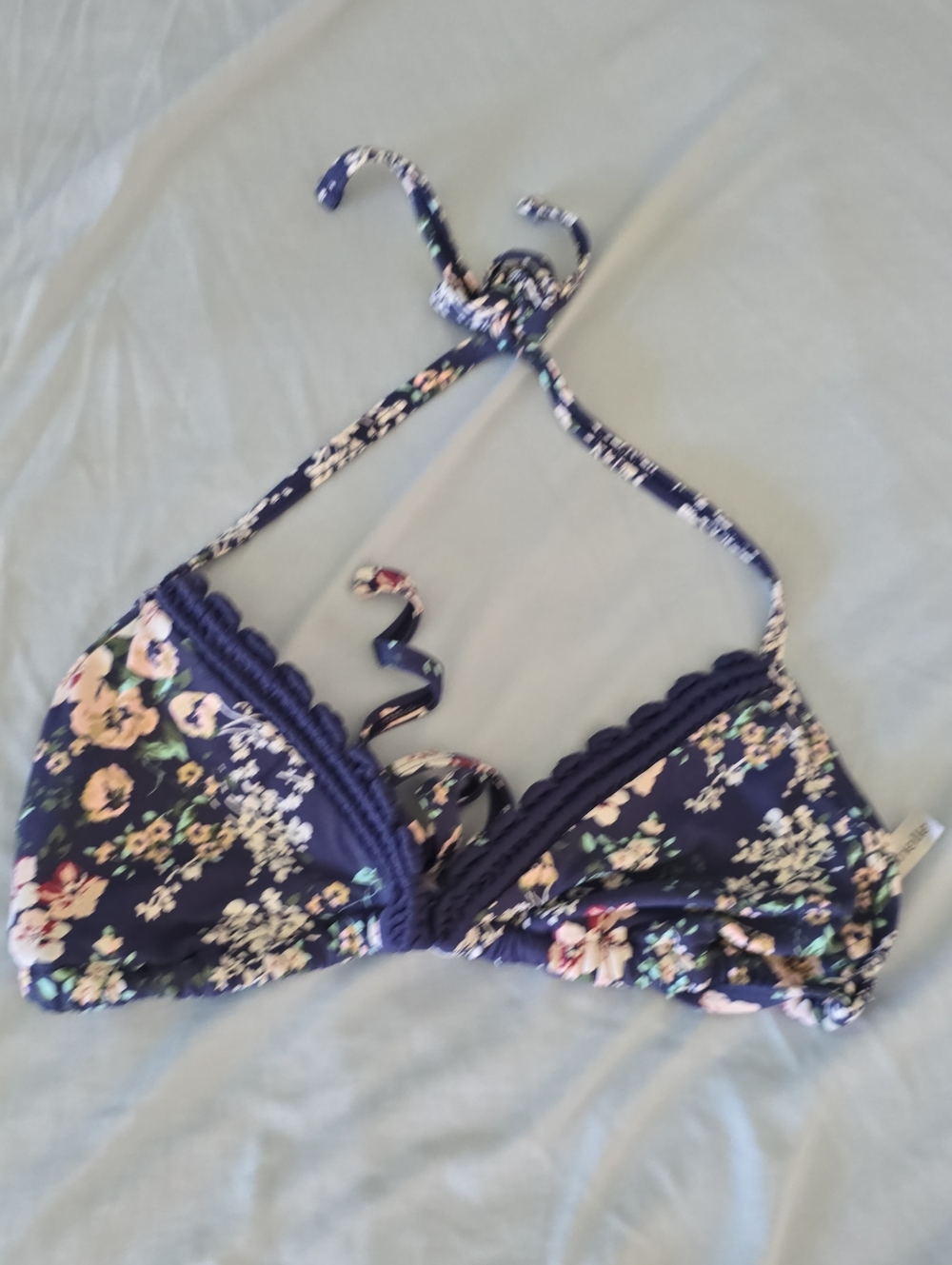 Ambrielle Navy Floral Bandeau Bikini Top
